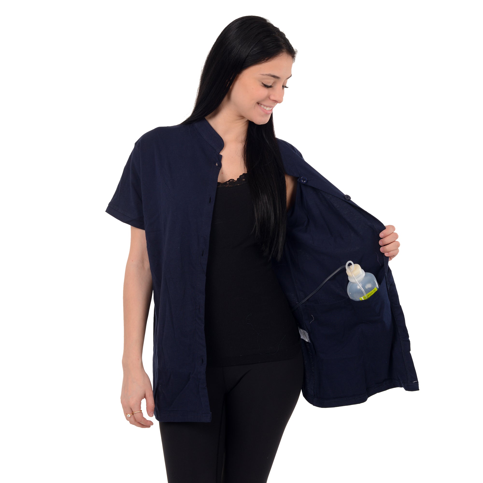 Post Mastectomy Band collar shirt with Drain pockets Camisole for Drain Management Systems